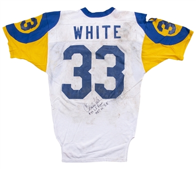 1987 Charles White Game Used & Signed Los Angeles Rams White Jersey Photo Matched To 12/27/1987 (Beckett)